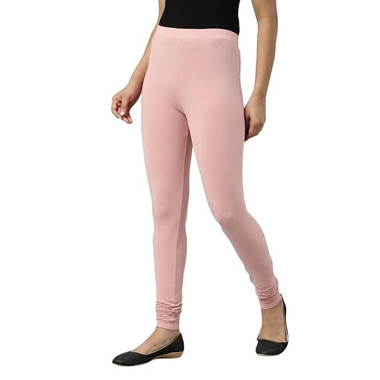 Baby Pink Cotton Blend Churidar Leggings For Women