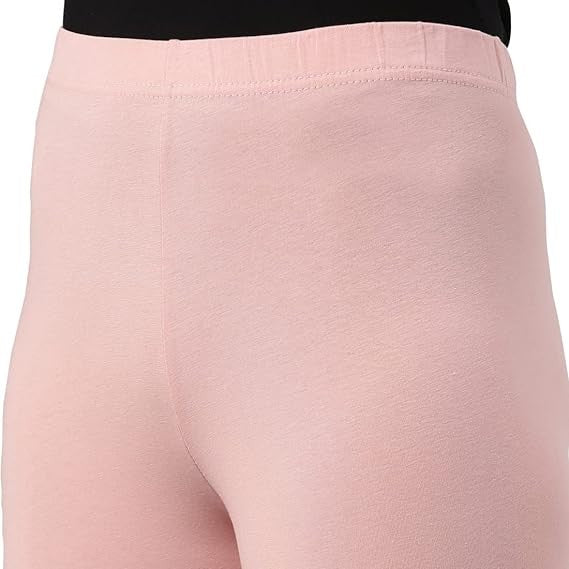 Baby Pink Cotton Blend Churidar Leggings For Women