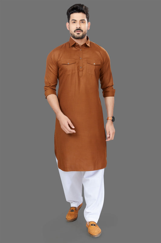 Light Brown Colour Mens Pathani Kurta Pajama