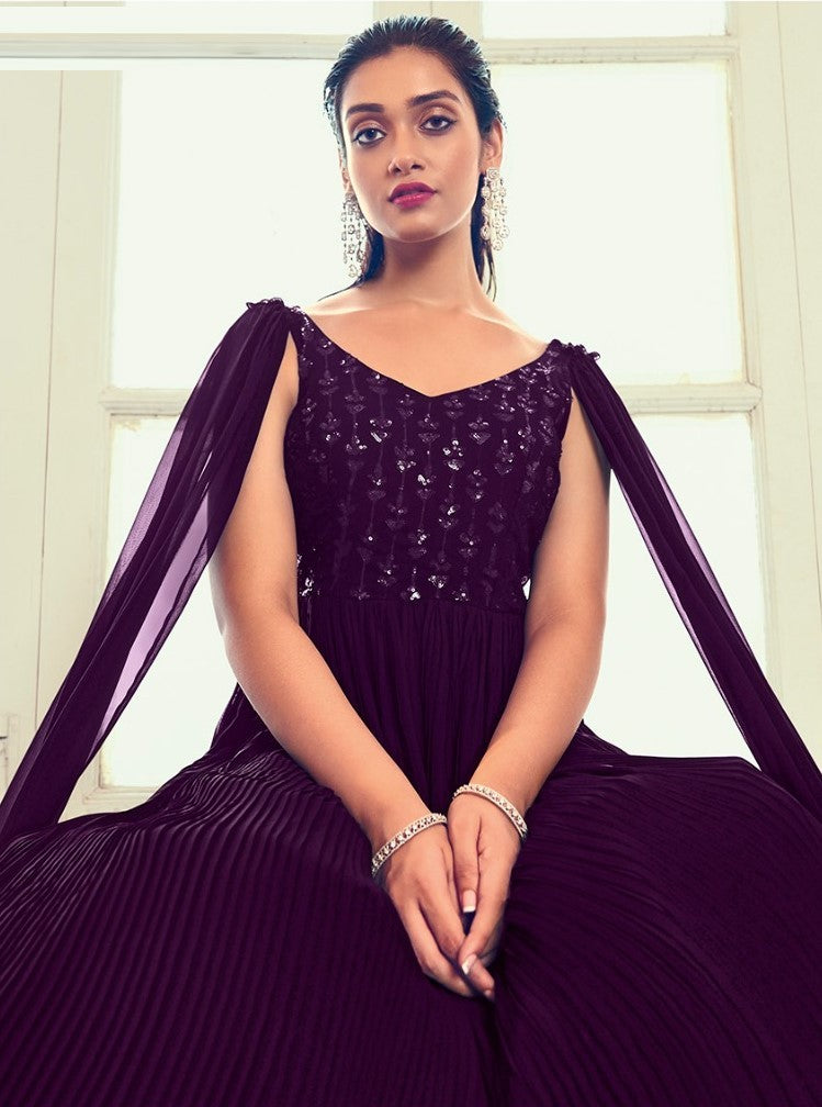 Dark Purple Party Style Gown For Women