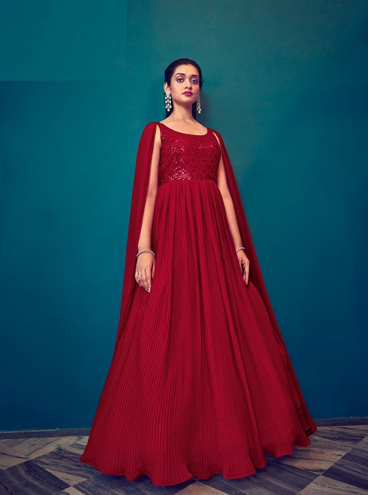 Wine Red Party Style Gown For Women