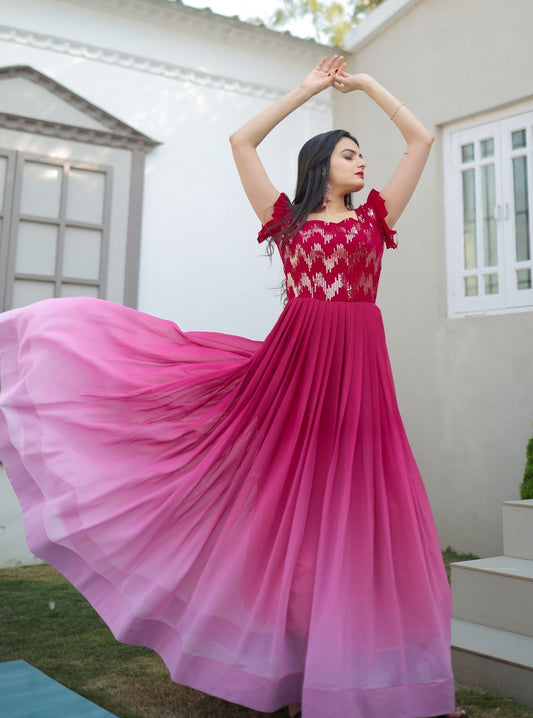 Womens Pink Color Embroidery And Zari Sequins work Party Wear Gown