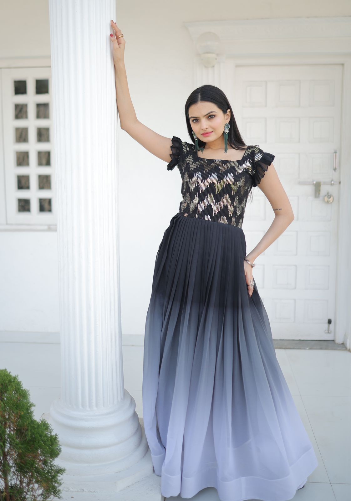Womens Black Color Embroidery And Zari Sequins work Party Wear Gown