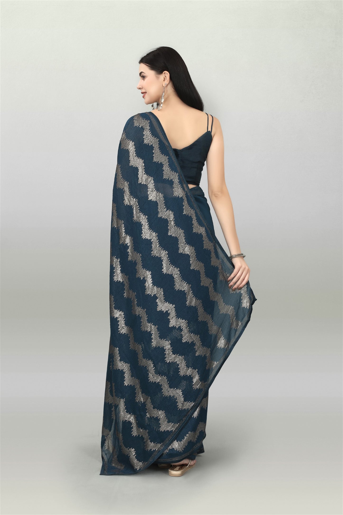 Grey Colour Georgette Sequin With Embroidery Work Saree