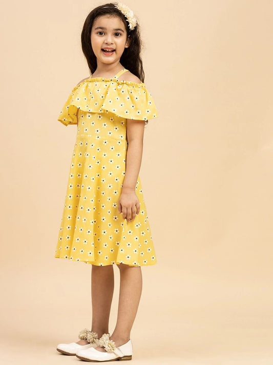 Yellow Colour Polyester Girls Casual Dress