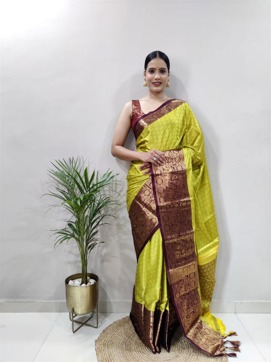 Yellow Colour Cotton Silk Saree For Women's