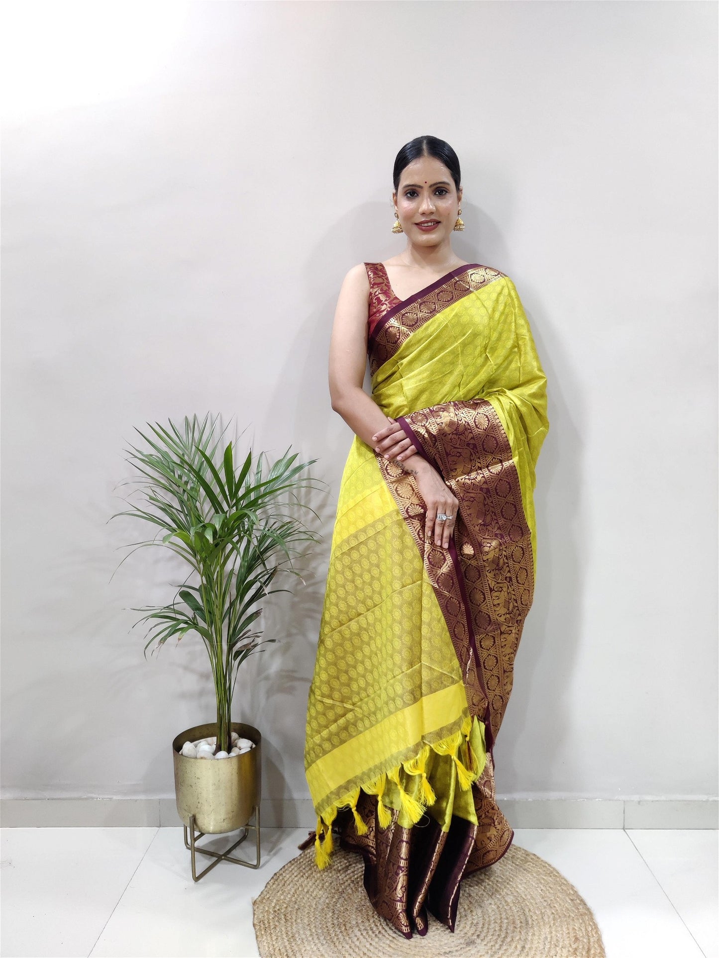 Yellow Colour Cotton Silk Saree For Women's