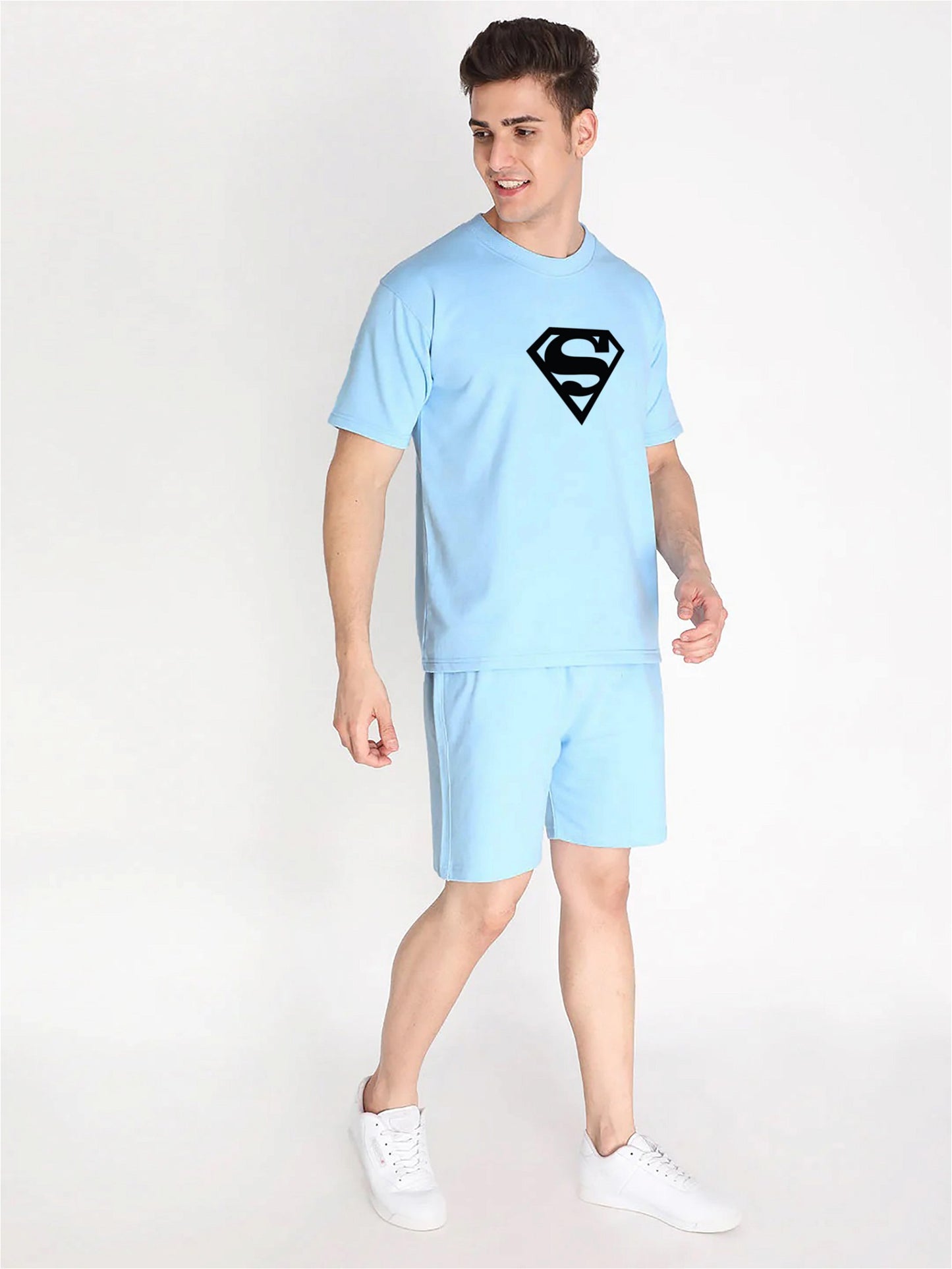 Sky Plain T Shirt Half Sleeve And Shorts With Pocket