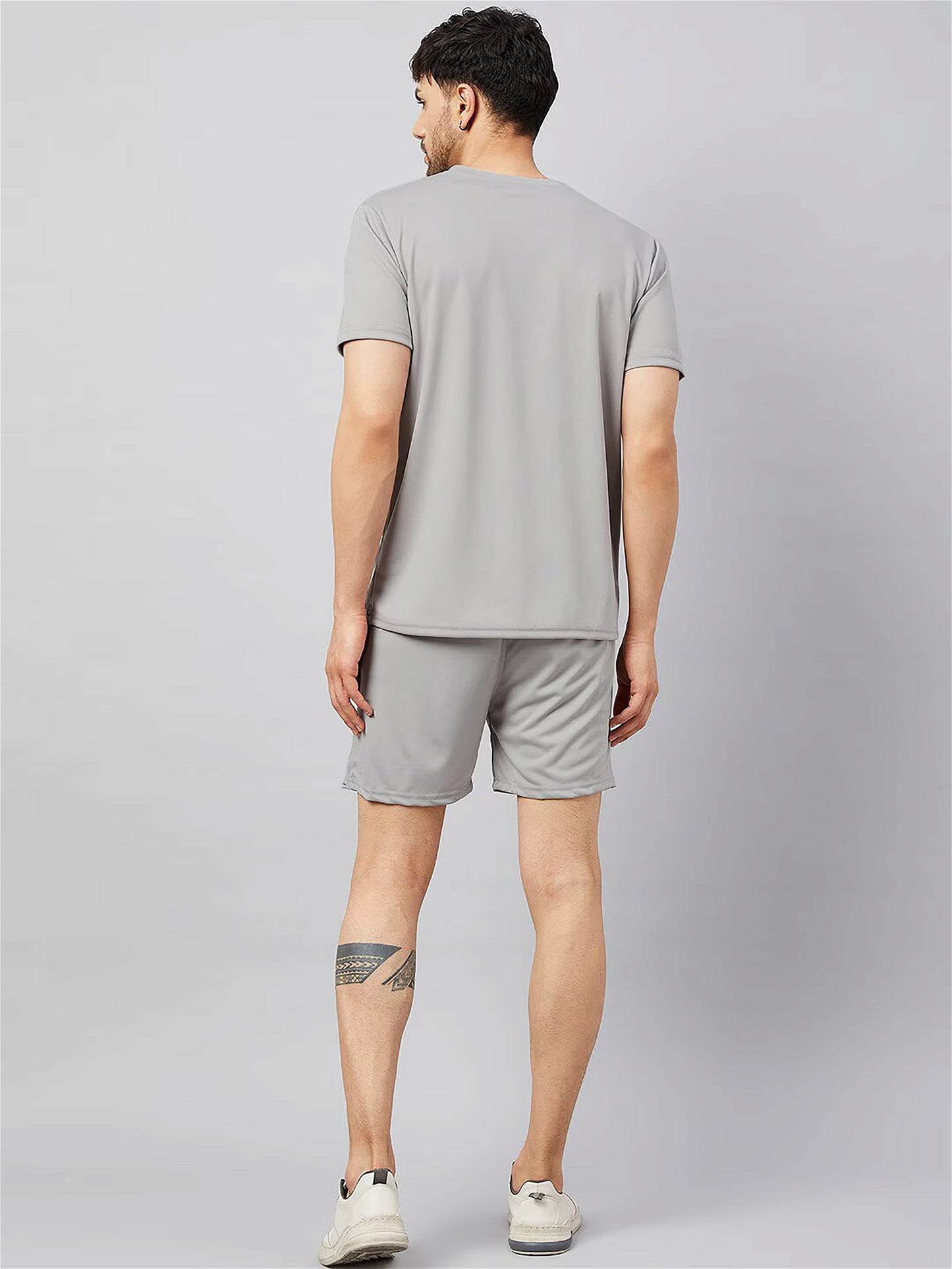 Grey Plain T Shirt Half Sleeve And Shorts With Pocket