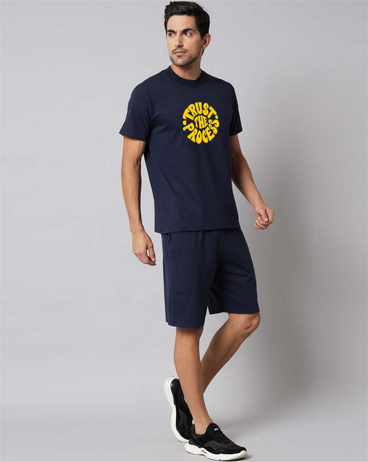 Navy Blue Plain T Shirt Half Sleeve And Shorts With Pocket