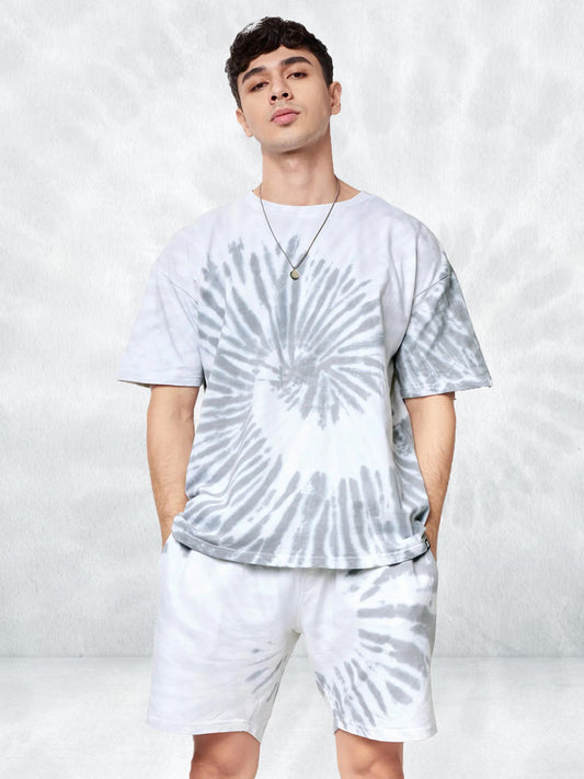 White And Grey Tie And Dye Stylish Oversize Men's Co Ord Set