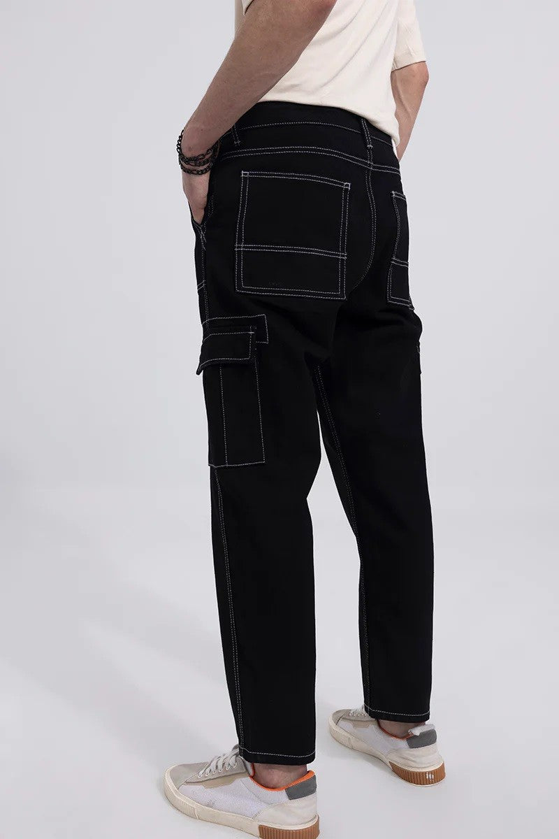Black Cargo Style Side Pocket Men's Baggy Denim Jeans