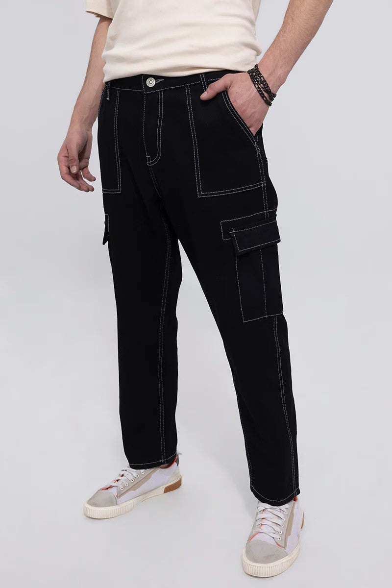Black Cargo Style Side Pocket Men's Baggy Denim Jeans
