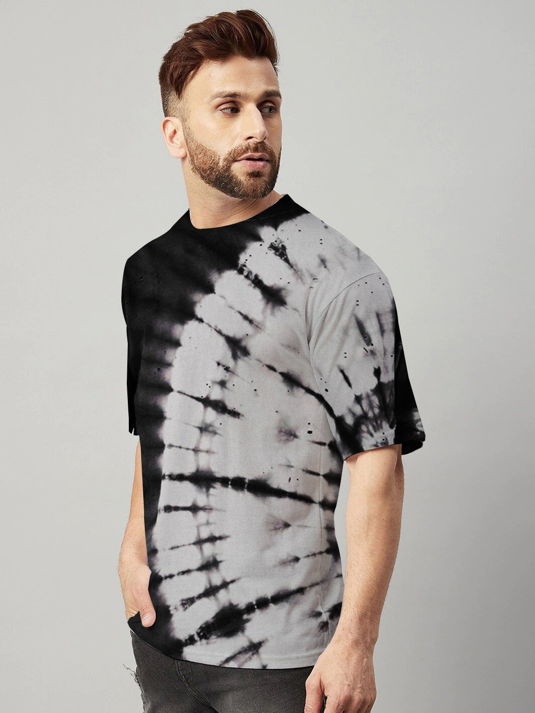 Black And Grey Tie And Die Oversize T-shirt For Men