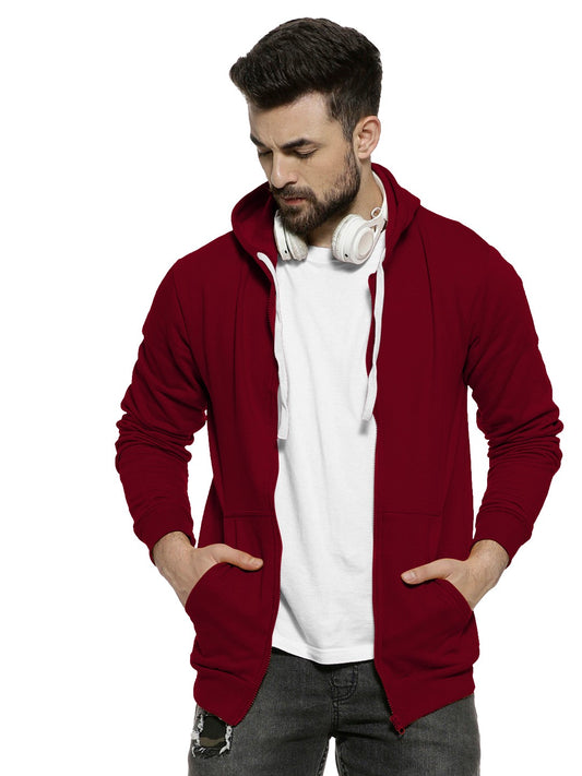 Maroon Colour Premium Zip Hoodie For Men