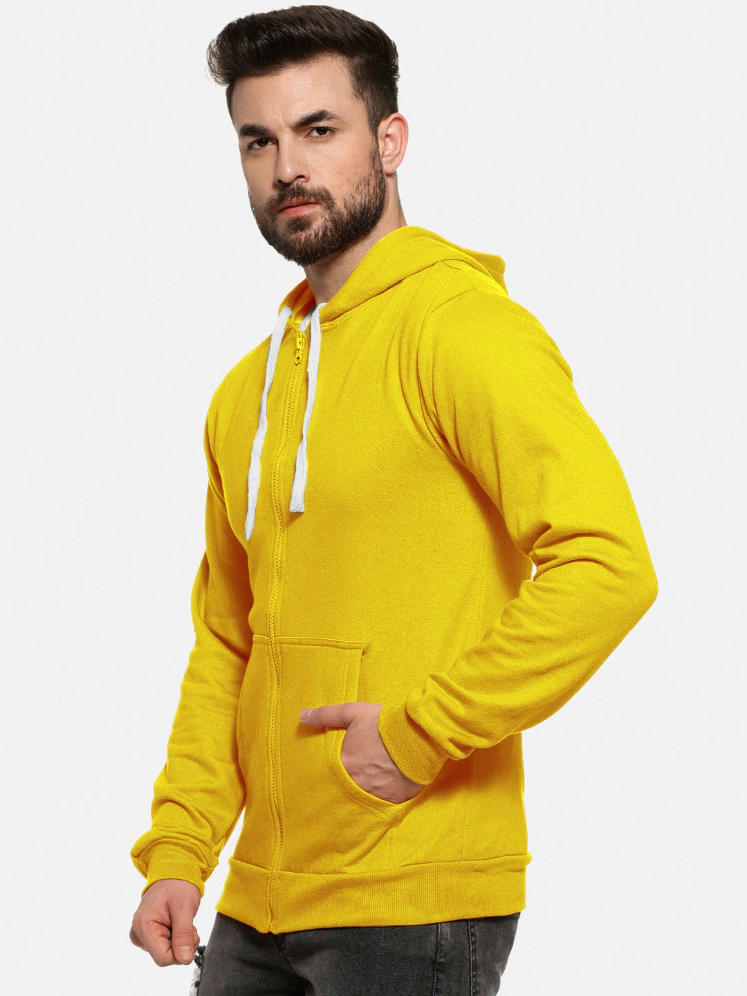 Yellow Colour Premium Zip Hoodie For Men