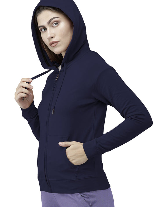Blue Colour Premium Zip Hoodie For Women's