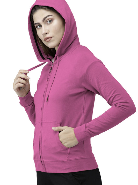 Hot Pink Colour Premium Zip Hoodie For Women's