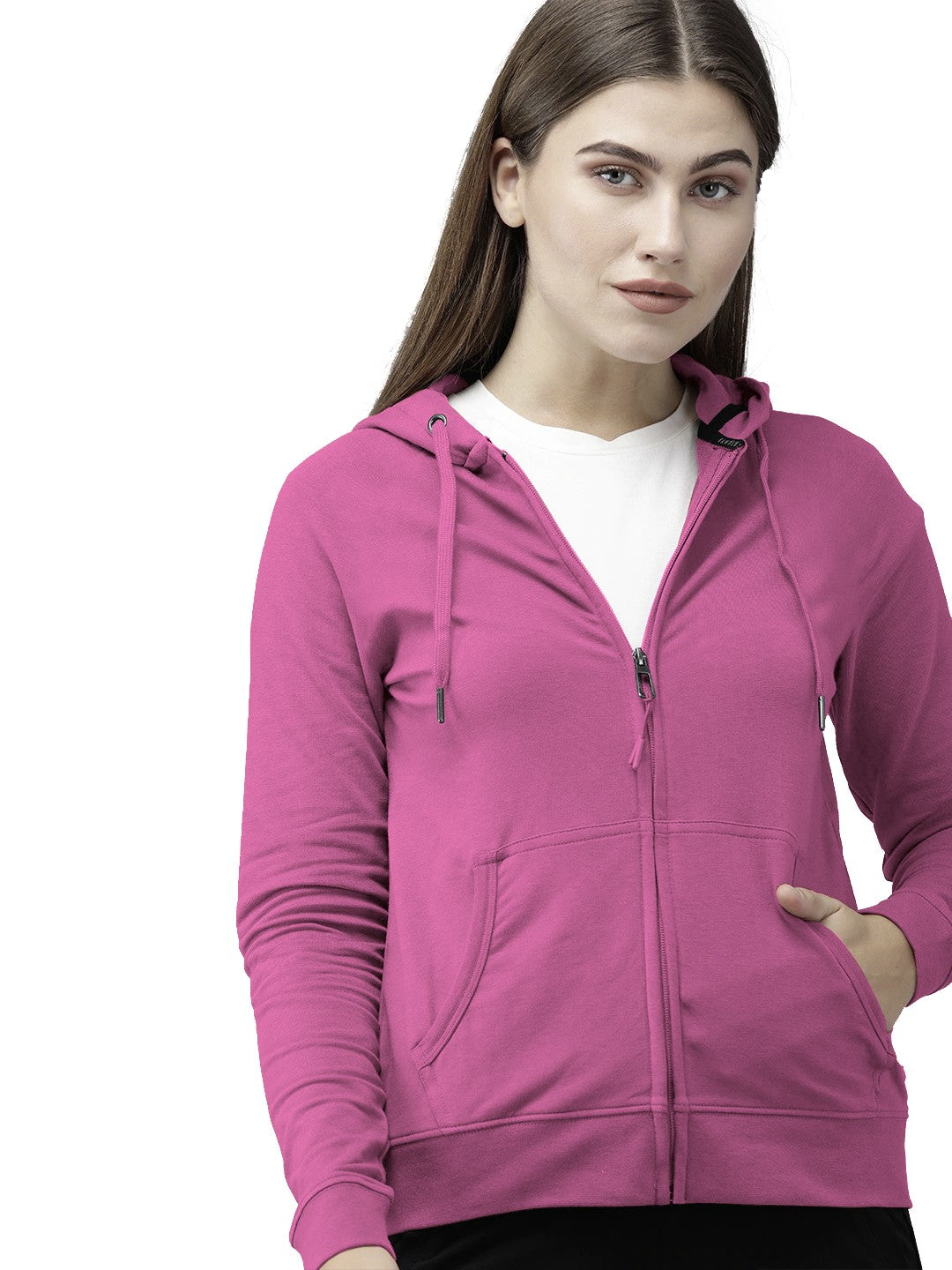 Hot Pink Colour Premium Zip Hoodie For Women's