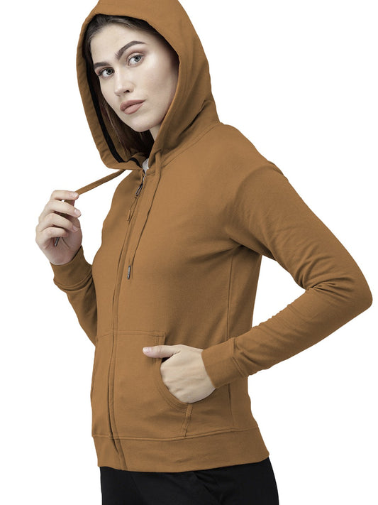 Brwon Colour Premium Zip Hoodie For Women's