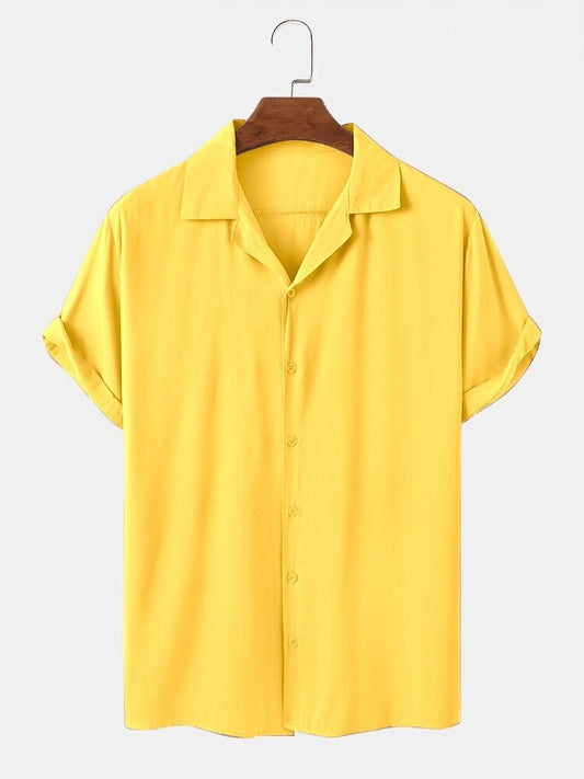 Lime Yellow Colour Men's Casual Wear Cotton Blend Plain Shirt