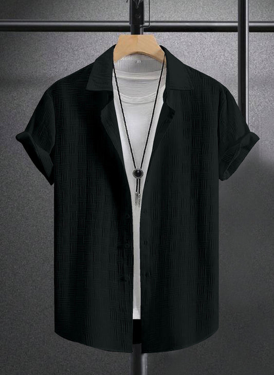 Black Colour Men's Casual Wear Short Sleeve Shirt