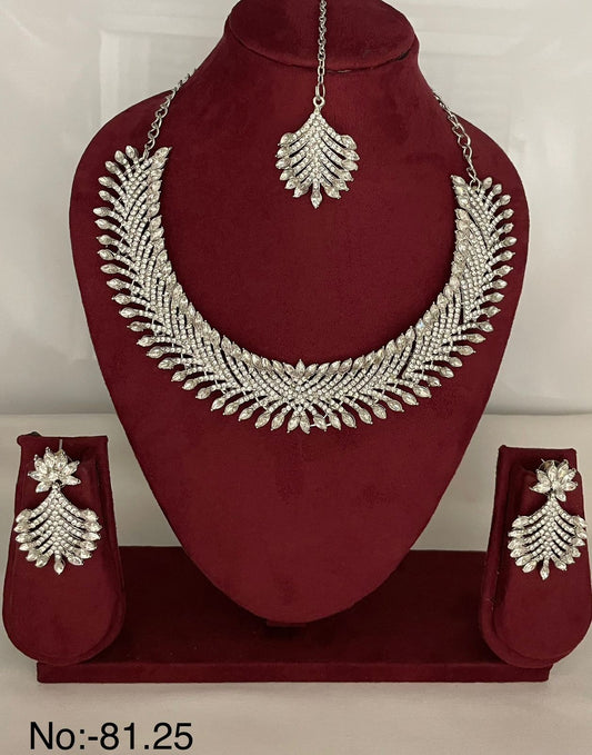 Leaf Diamond Necklace Mang tikka With Earring