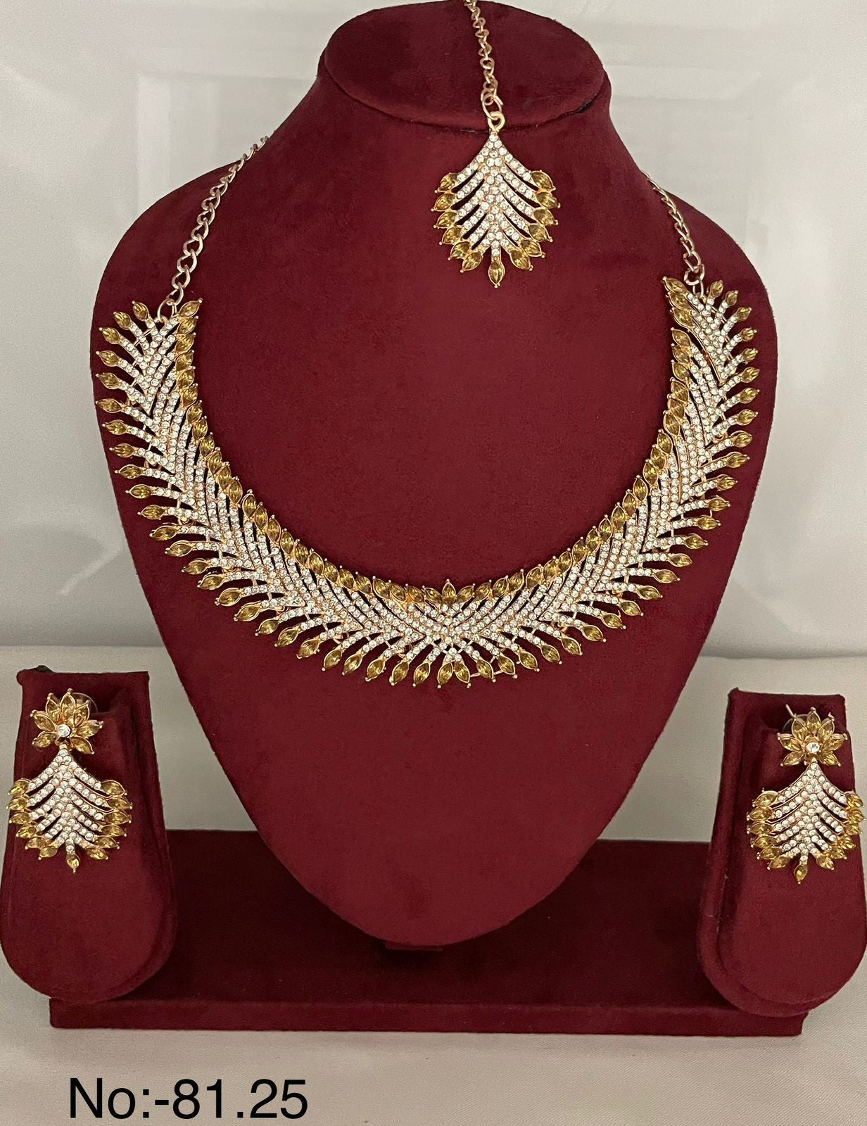 Leaf Diamond Necklace Mang tikka With Earring
