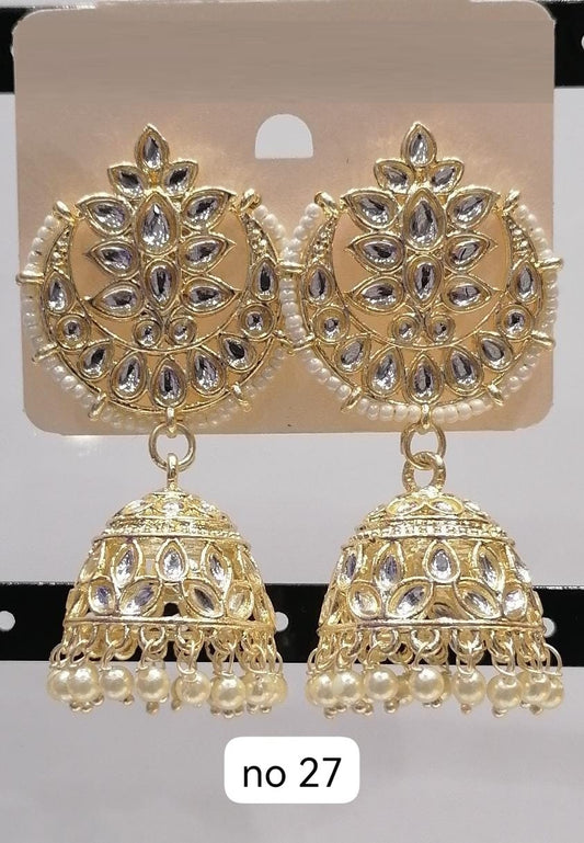 Golden Kundan Jumkha Earrings