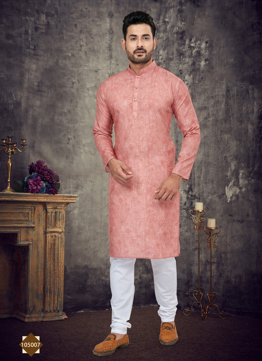 Pink Digital Print Cotton Full Kurta Pajama for Mens