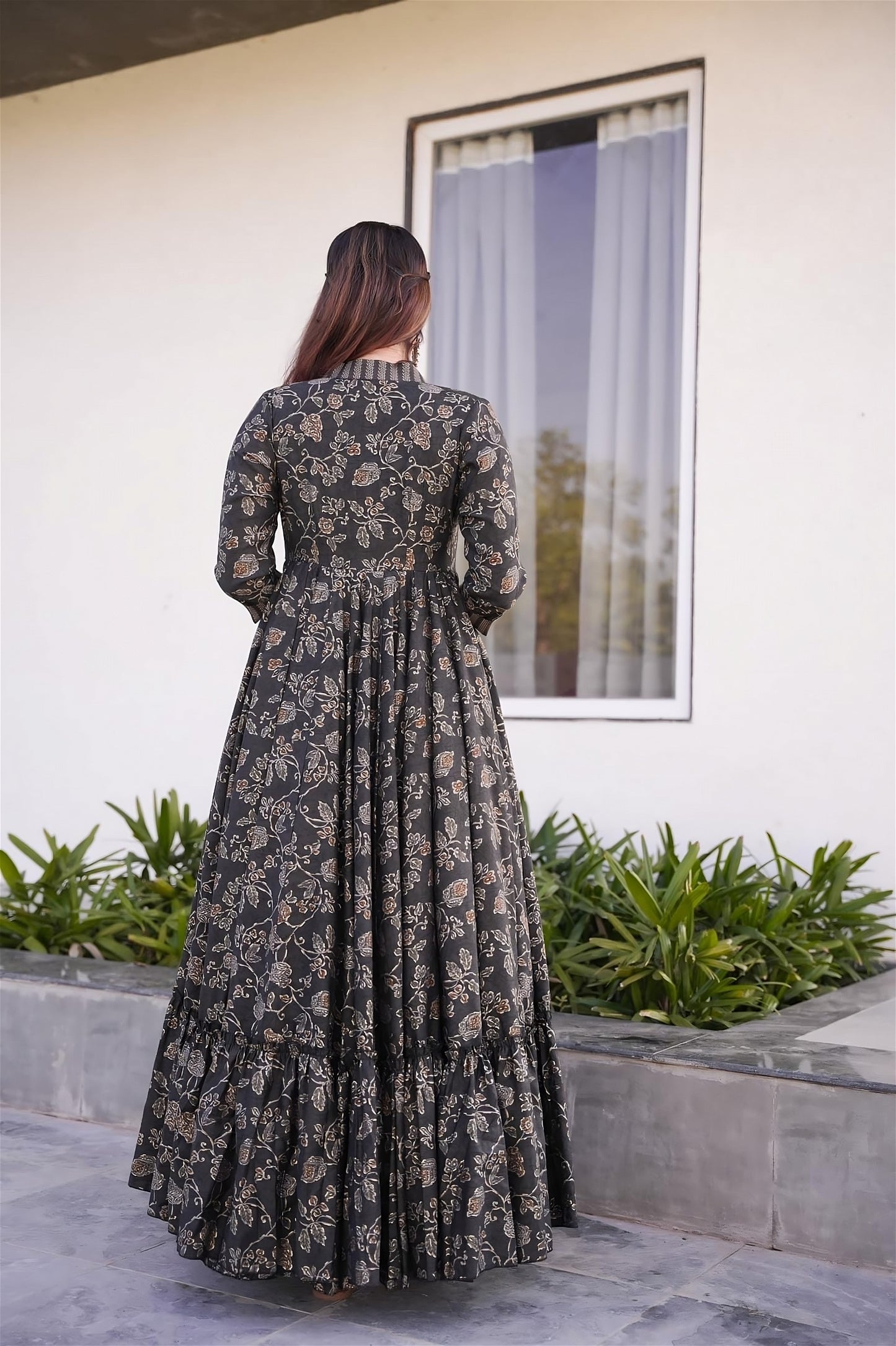 Floral Print Designer Full Round Flair Indo - Western for Women
