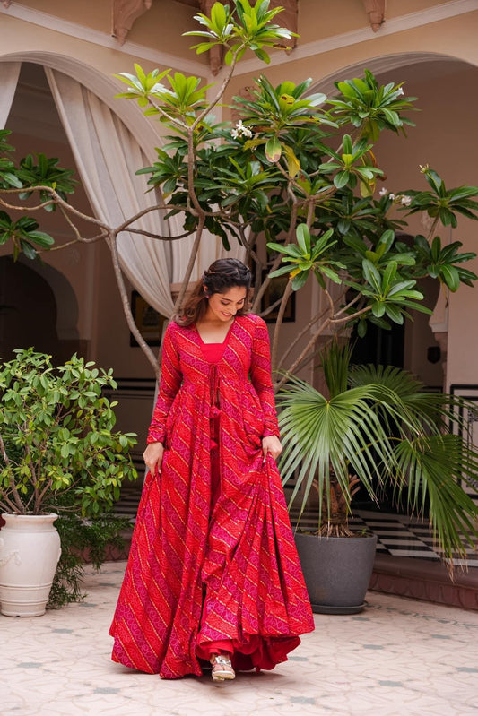 Beautiful Printed Shrug Style Indo Western Gown For Women