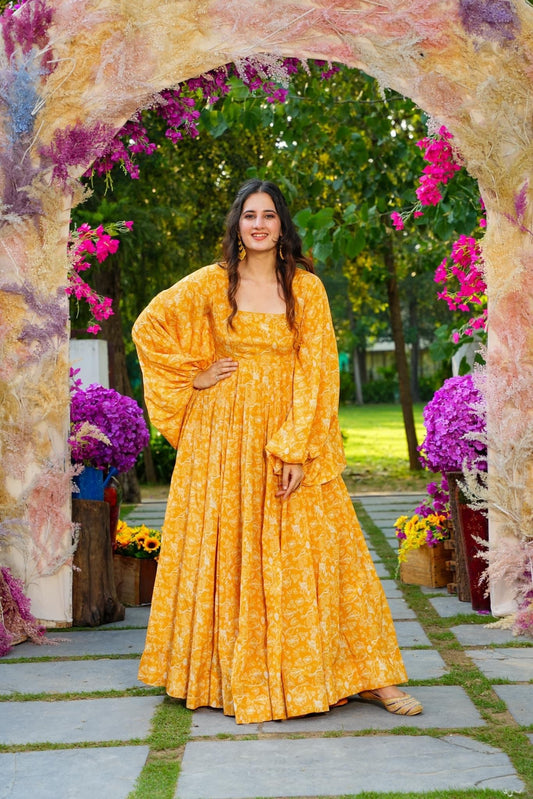 Yellow Beautiful and Stylish Full Flair Gown for Women