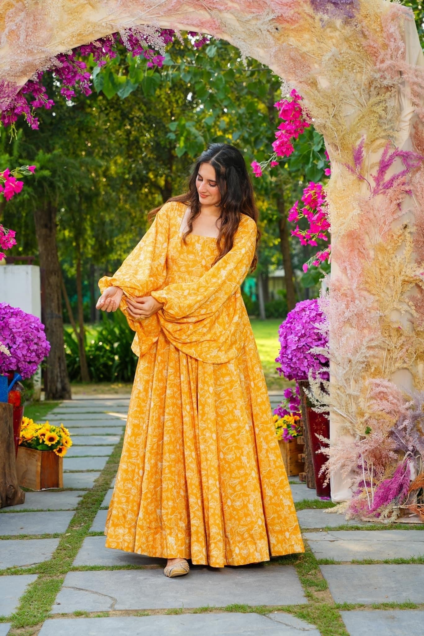 Yellow Beautiful and Stylish Full Flair Gown for Women