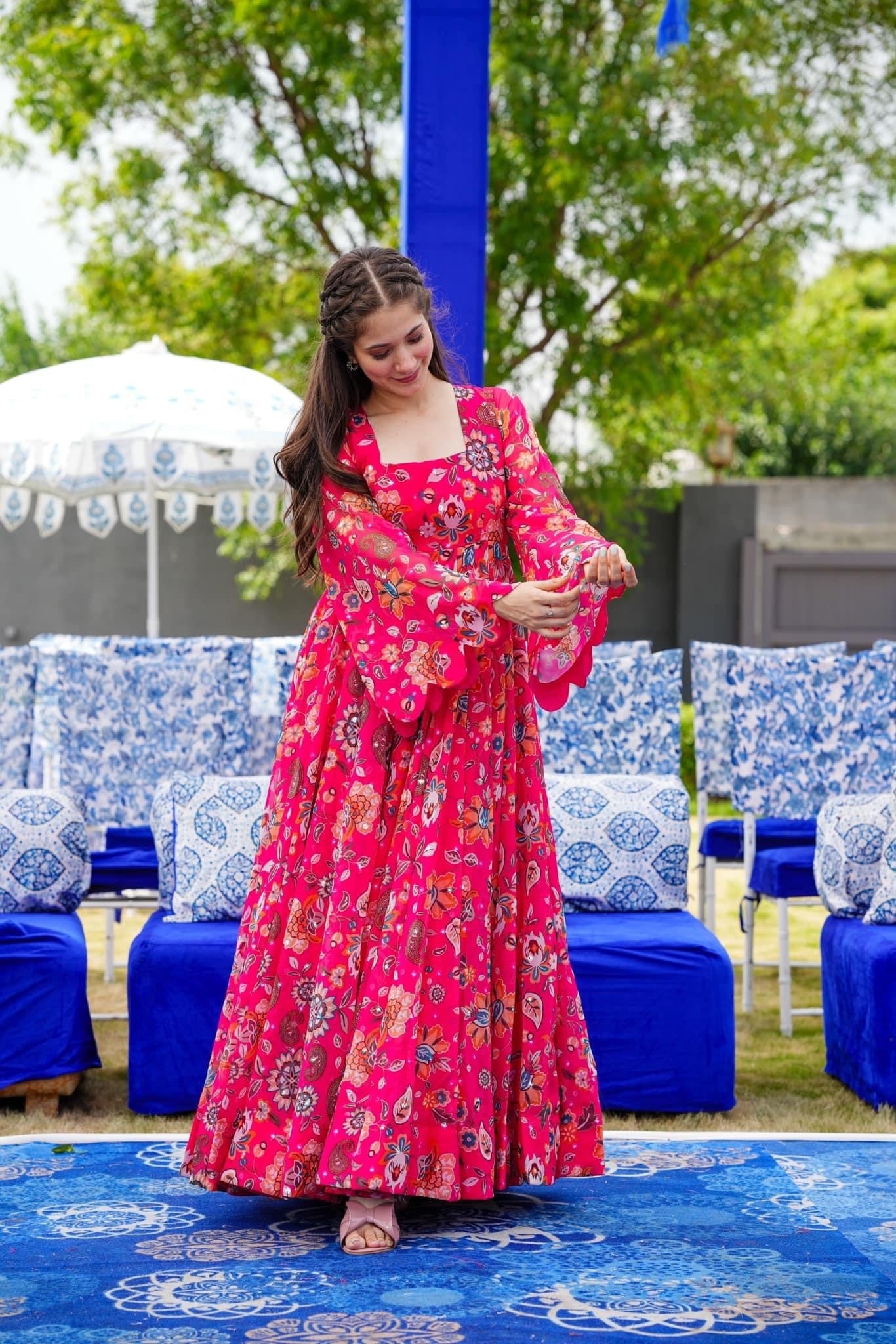 Pink Floral Designer and Stylish Full Flair Gown For Women