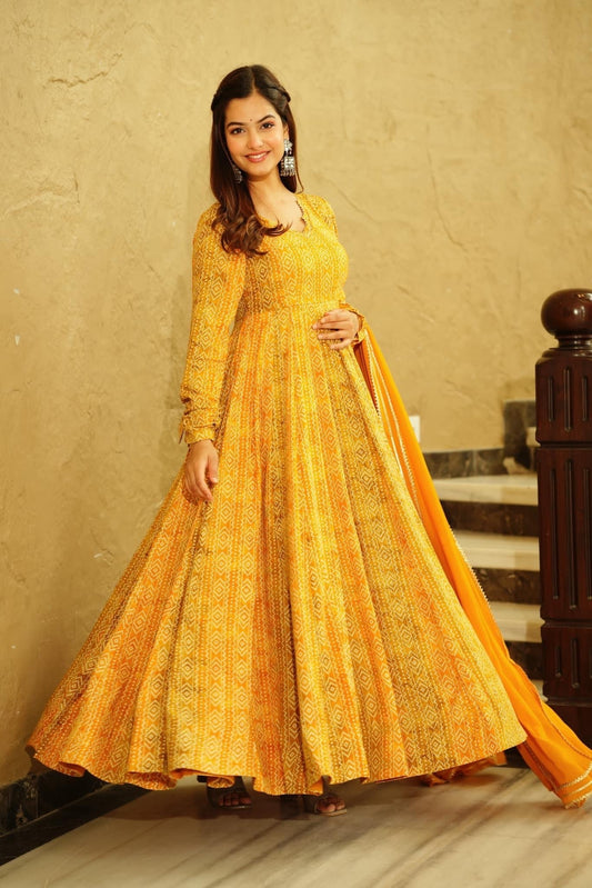 Beautiful and Stylish Full Flair Gown for Women In Yellow Color