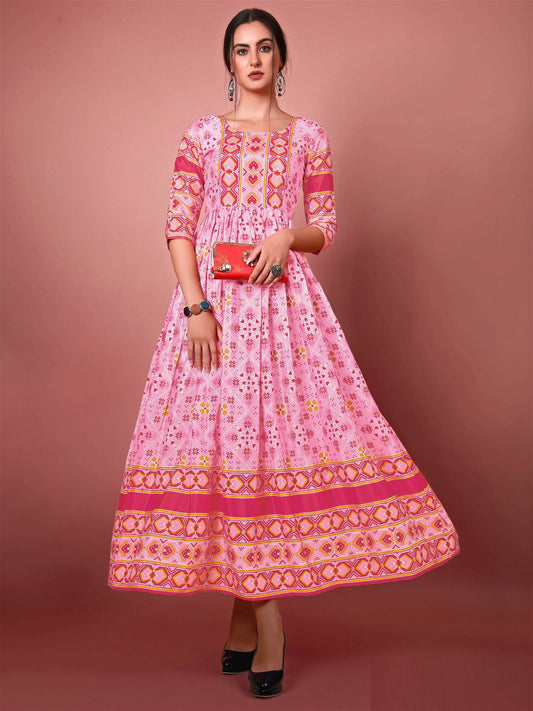 Cadilllac Pink Chinon Digital Printed Long Gown
