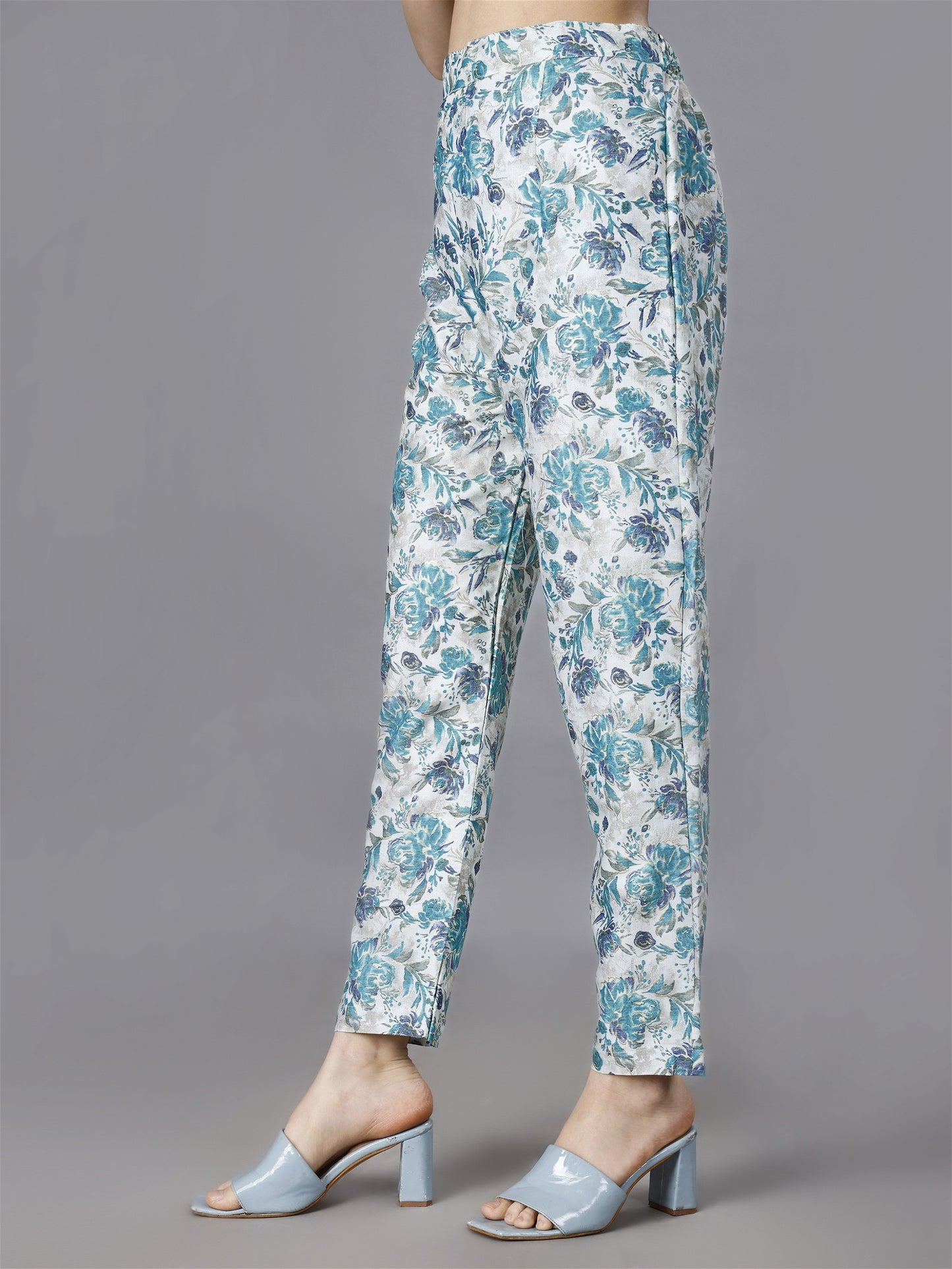 Printed  Blue 2-Piece Shirt & Trousers Set