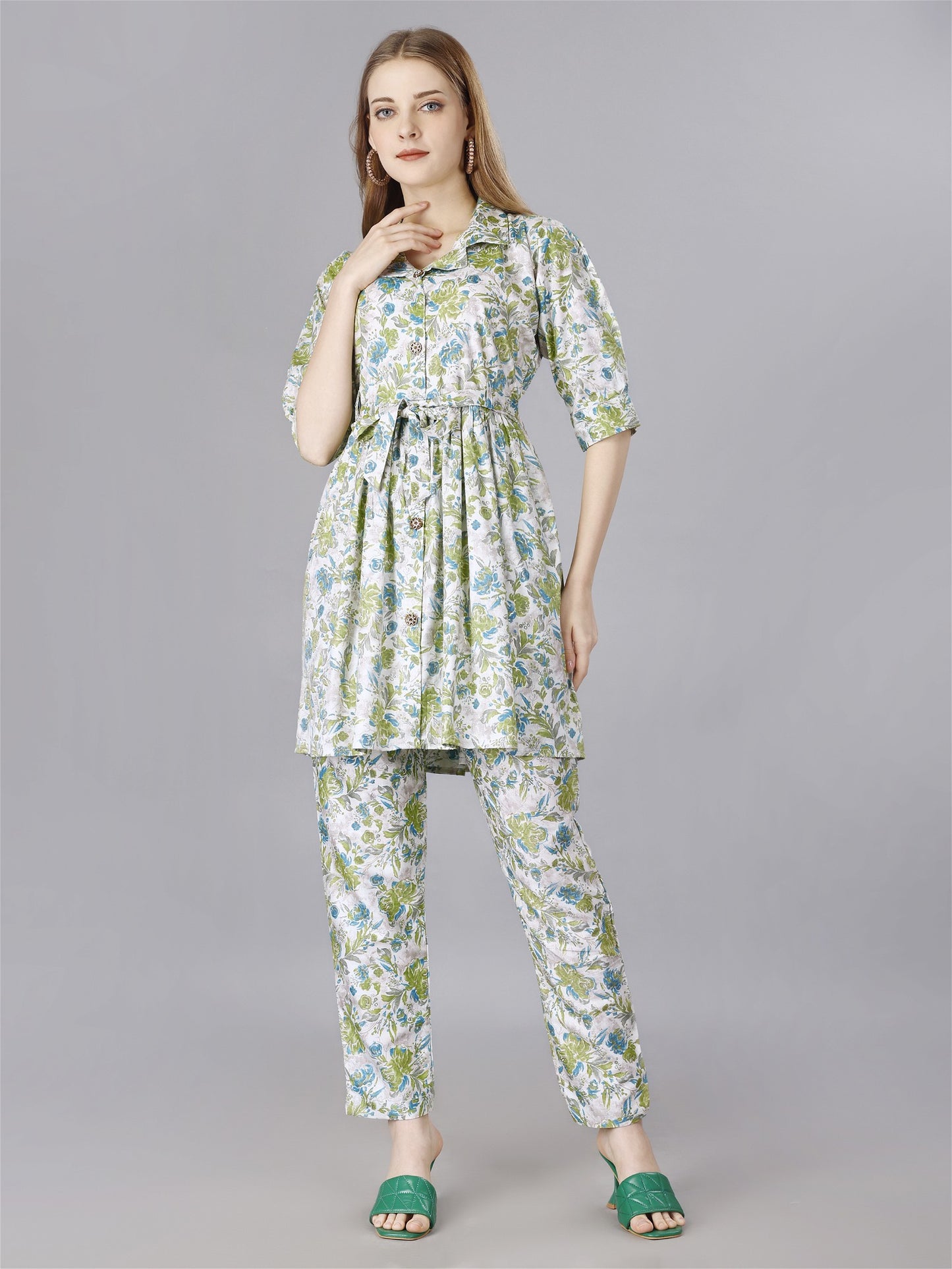Printed Green2-Piece designer Co-ord set for Women