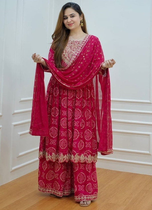 Partywear Designer Women Pink  Sharara Suit Set