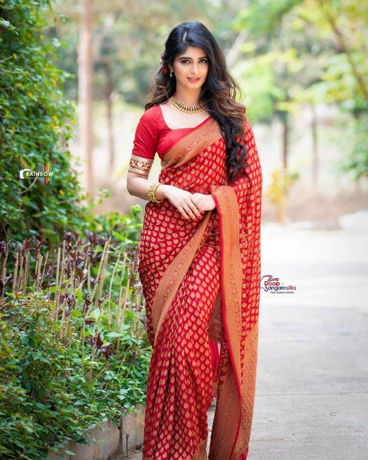 Beautiful Soft Lichi Silk Red saree