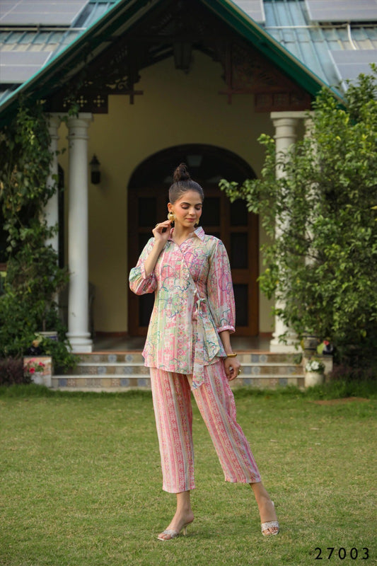 Pink Floral Digital Print Tunic With Pant