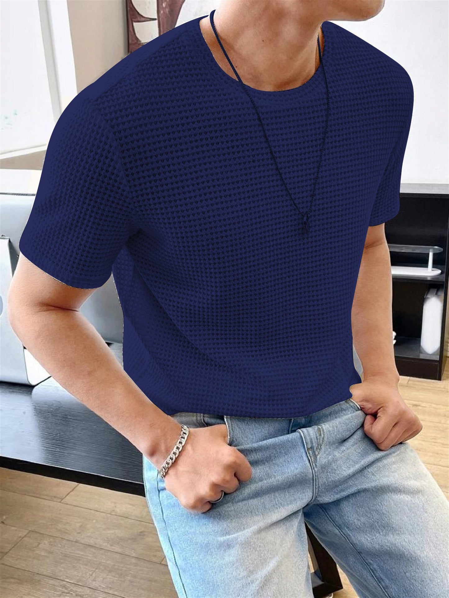 Blue Manfinity Hypemode Men Solid T-shirt