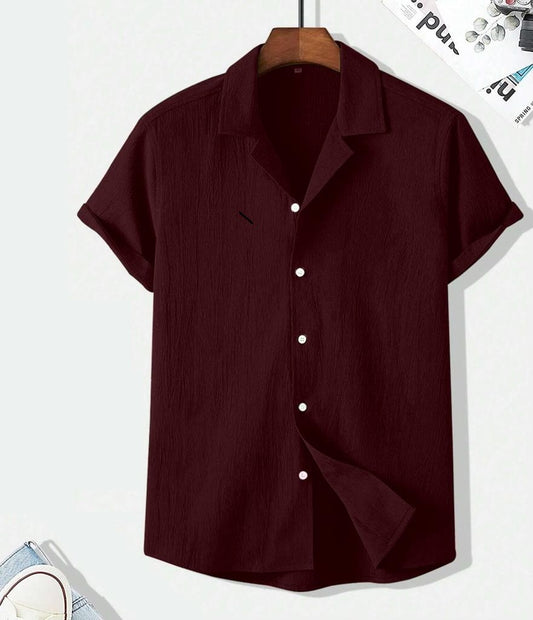 Dark Maroon Structured Half Sleeve Shirt