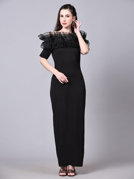 Black  Designer Cotton Lycra Off Shoulder Women's Regular Fit Dress
