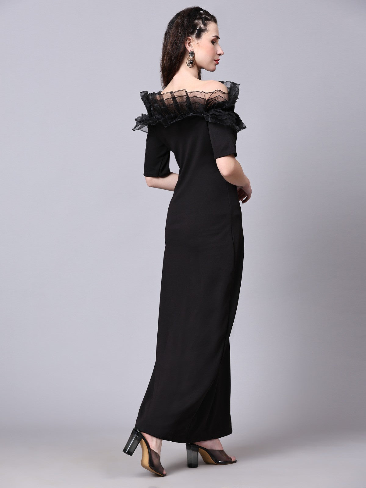 Black  Designer Cotton Lycra Off Shoulder Women's Regular Fit Dress