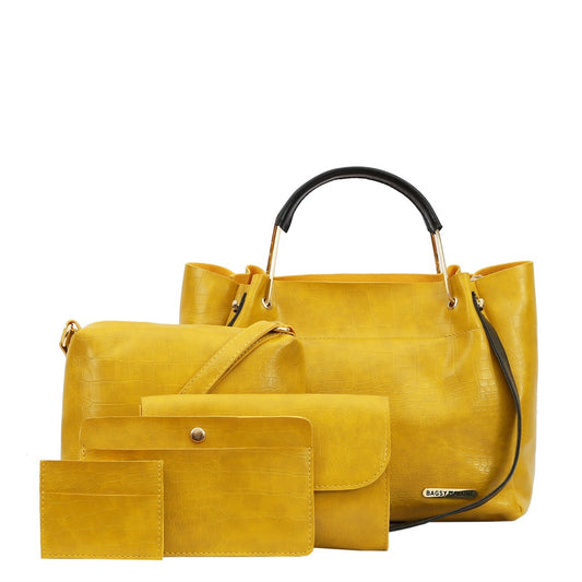 Yellow  Pack of 5 PU Structured Handheld Bag