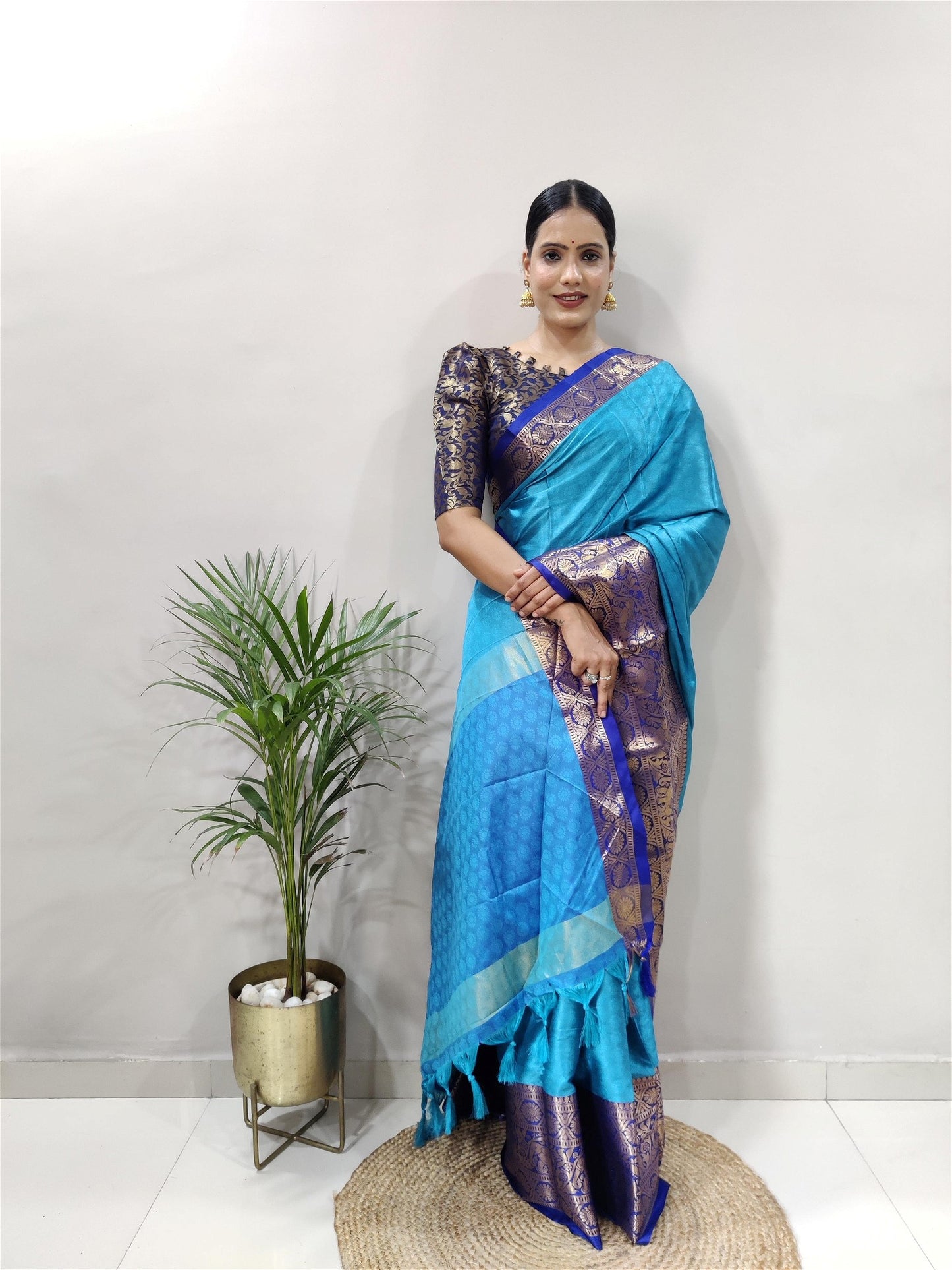 Blue Colour Cotton Silk Saree For Women's