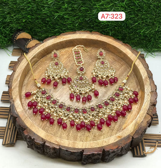 Red Colour Sparkling Crystal Stone Gold Plated Necklace