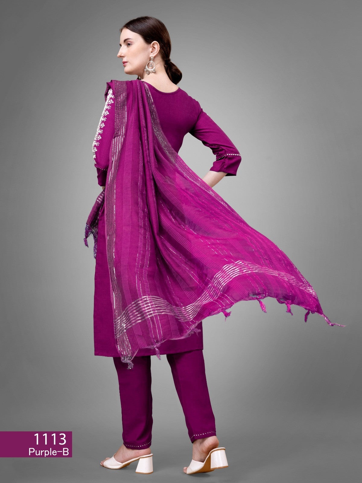 Purple  Cotton Blend Readymade Salwar Suit